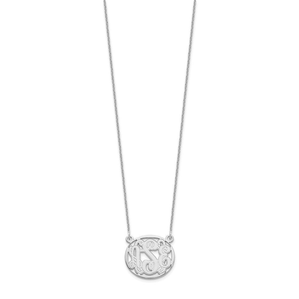 14k White Gold Etched Oval Monogram Necklace