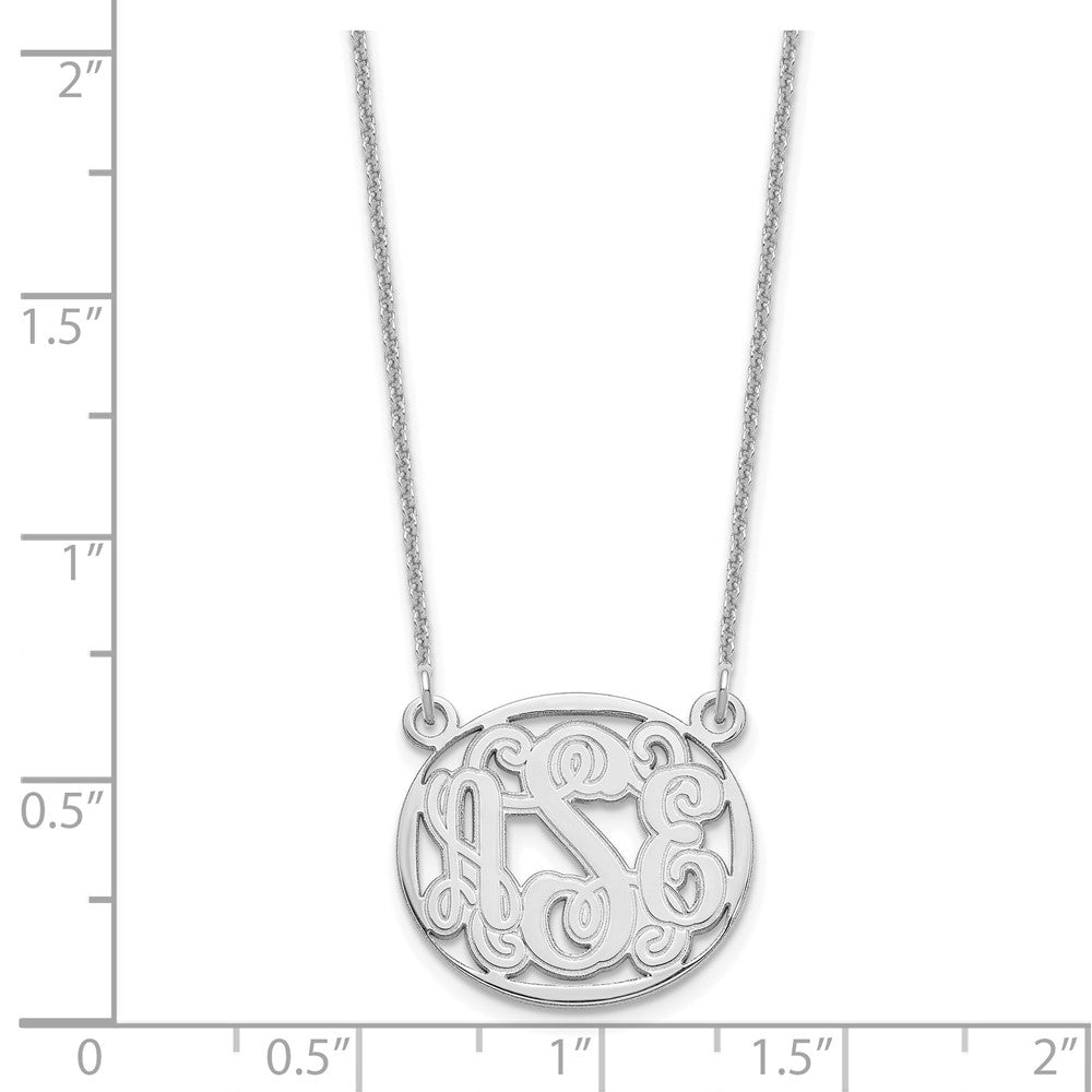 10k White Gold Etched Oval Monogram Necklace