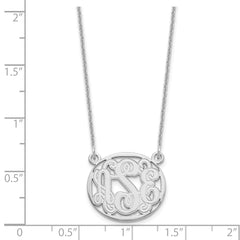 14k White Gold Etched Oval Monogram Necklace