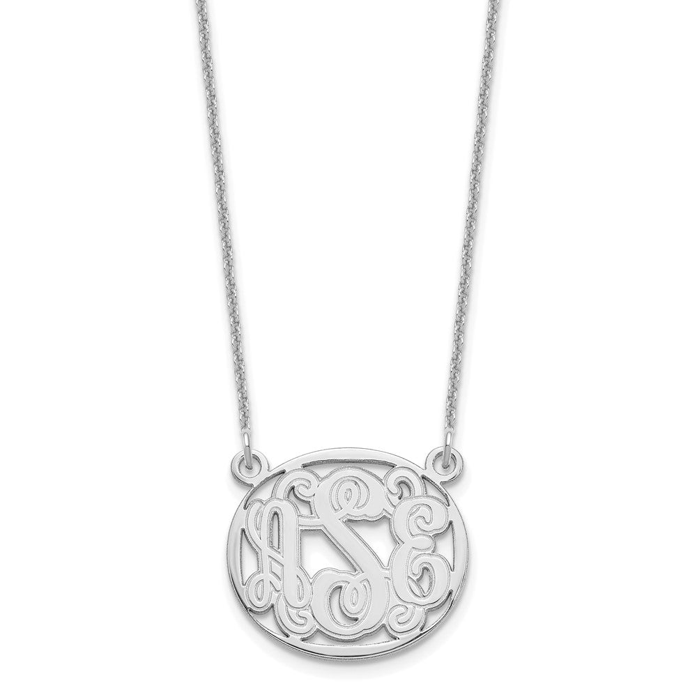10k White Gold Etched Oval Monogram Necklace