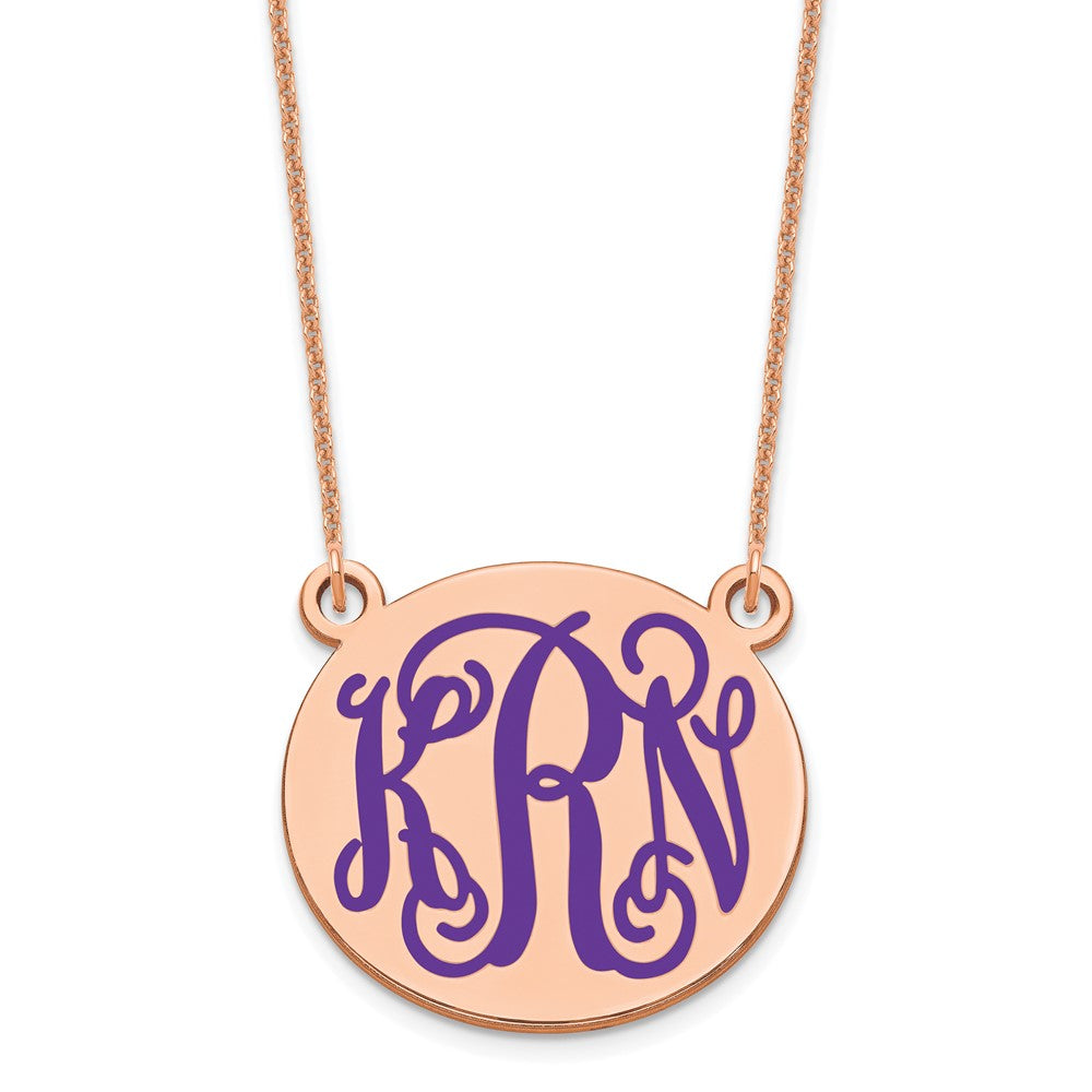 14k Rose Gold Medium Round Epoxy Monogram Necklace