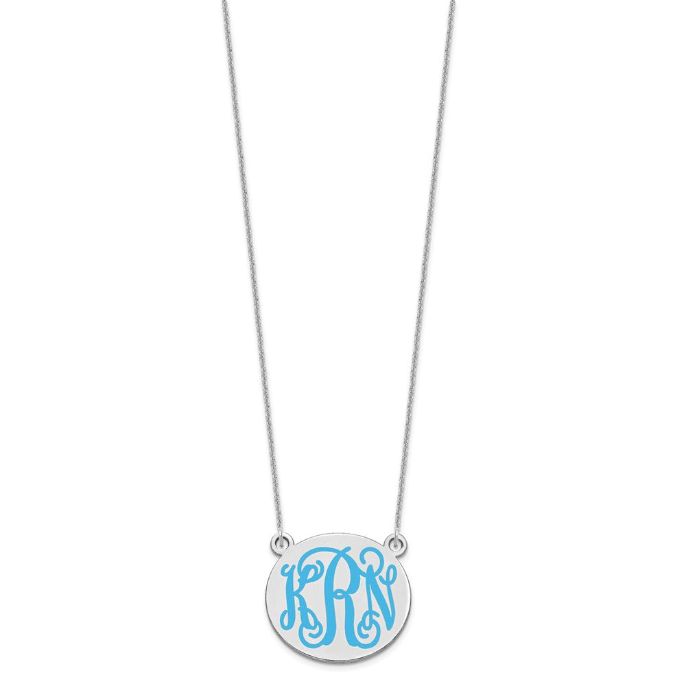 10k White Gold Medium Round Epoxy Monogram Necklace