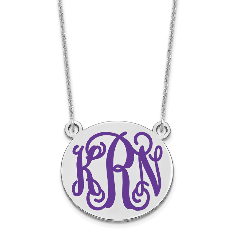 10k White Gold Medium Round Epoxy Monogram Necklace
