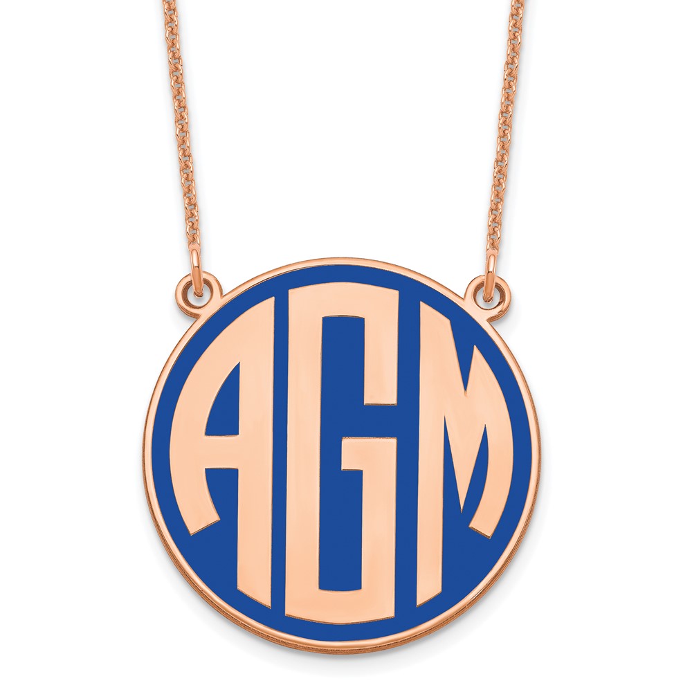 14K Rose Gold Enameled Block Letter Circle Monogram Necklace