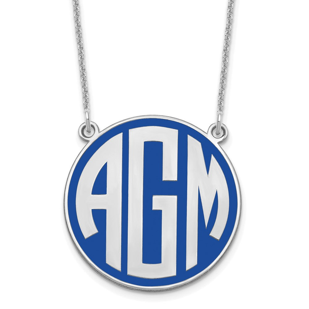 14KW Enameled Block Letter Circle Monogram Necklace