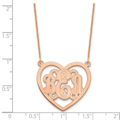 14K Rose Gold Etched Heart Monogram Necklace