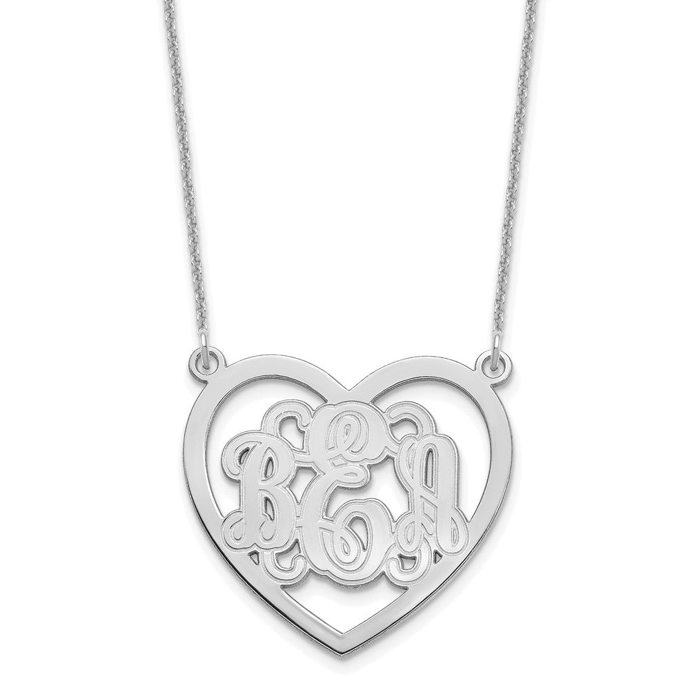 14KW Etched Heart Monogram Necklace