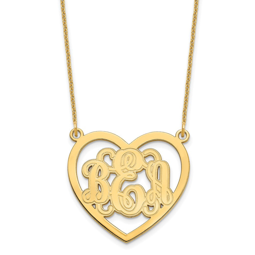 14KY Etched Heart Monogram Necklace