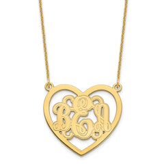 14KY Etched Heart Monogram Necklace