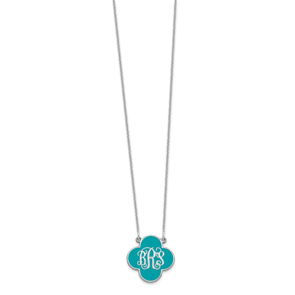 10k White Gold Clover Monogram w/Epoxy Necklace