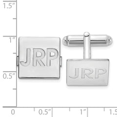 SS/Rhodium-plated Recessed Letter Square Monogram Cuff Link