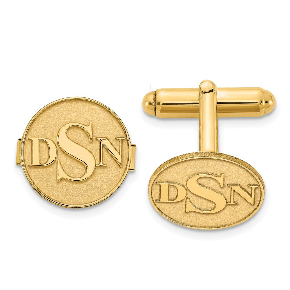 SS/Gold-plated Raised Letter Monogram Round Cuff Link