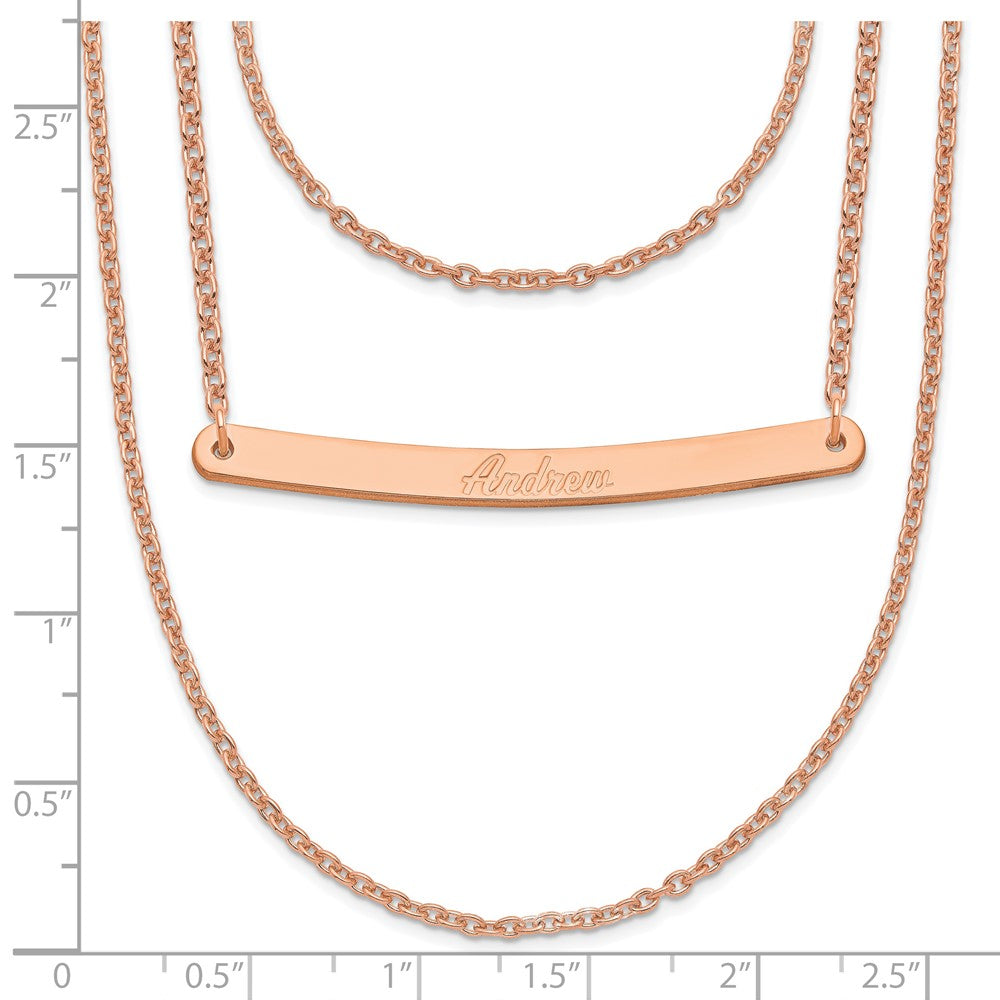 Sterling Silver/Rose-plated Brushed 3 Chain 1 Bar Necklace