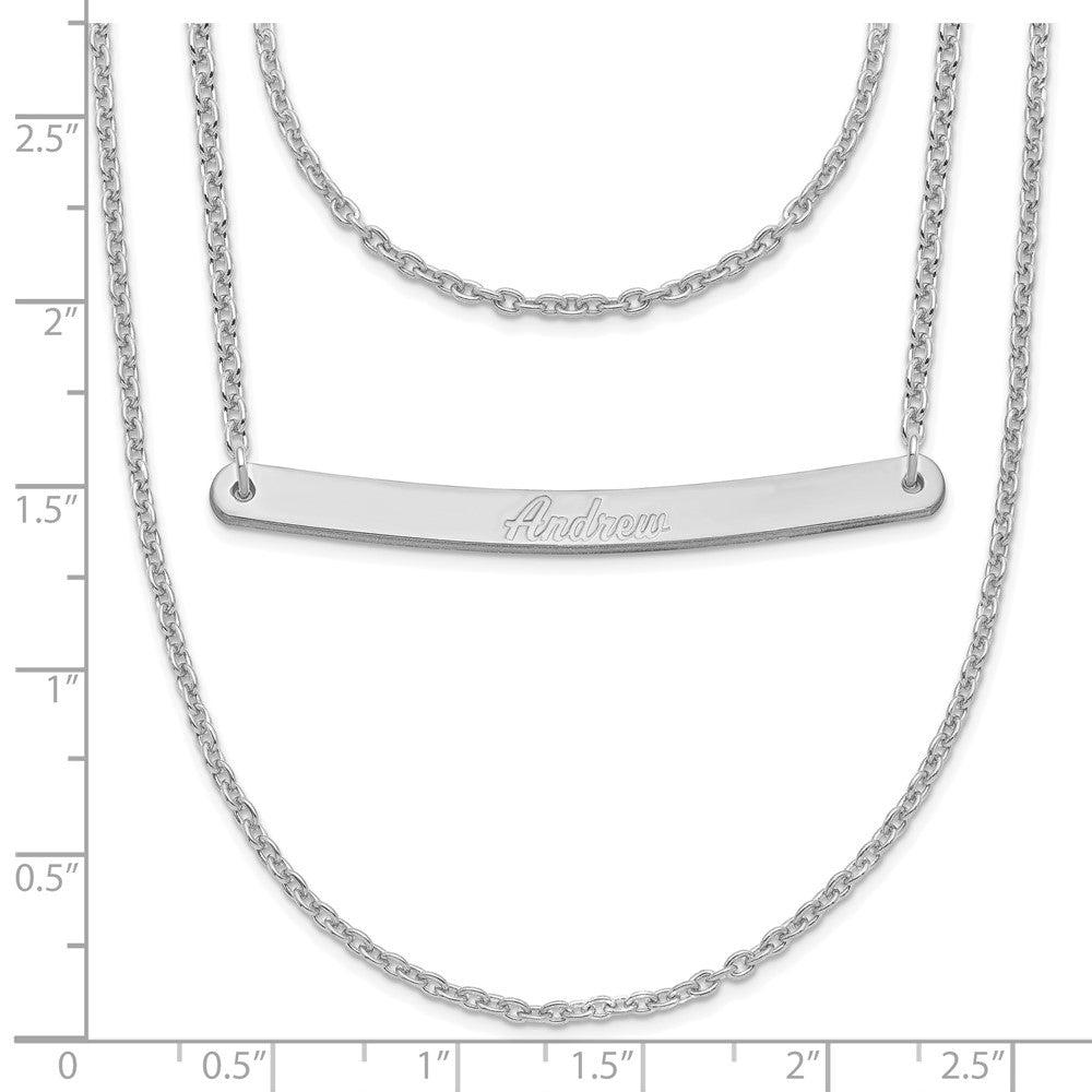 Sterling Silver/Rhodium-plated Brushed 3 Chain 1 Bar Necklace