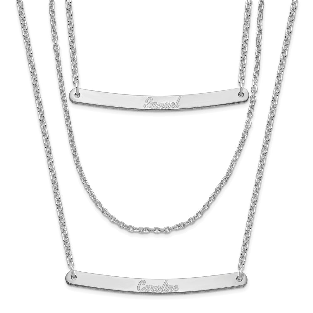 Sterling Silver/Rhodium-plated Brushed 3 Chain 2 Bar Necklace