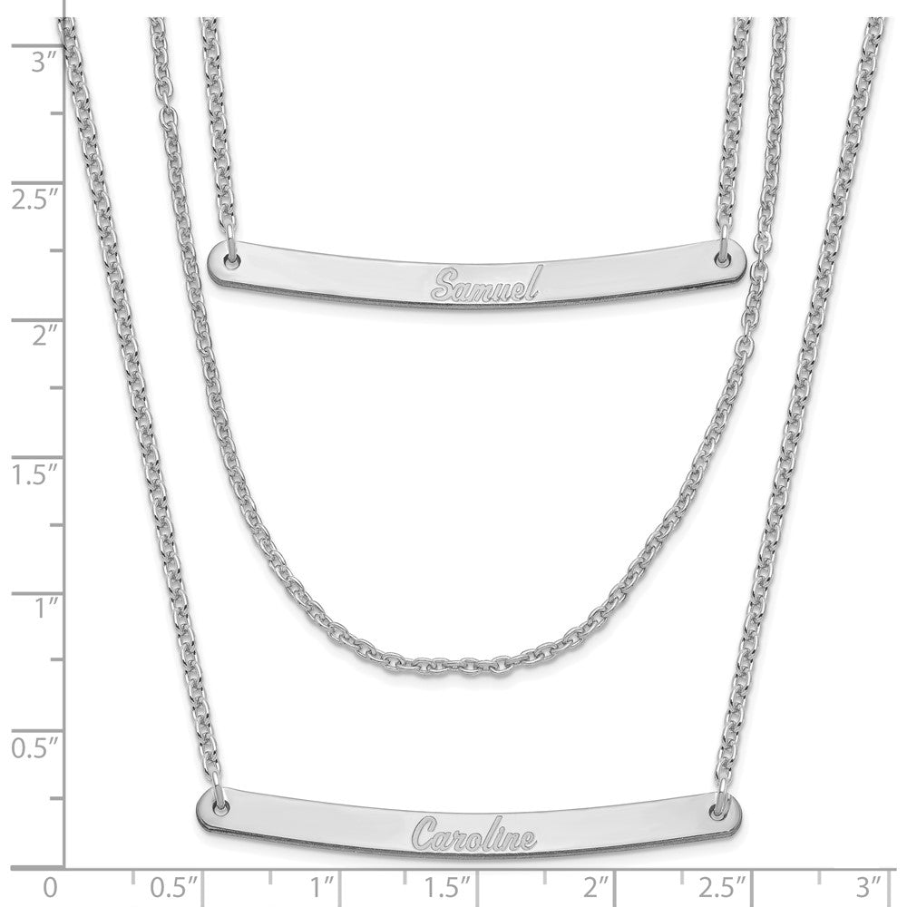 Sterling Silver/Rhodium-plated Brushed 3 Chain 2 Bar Necklace