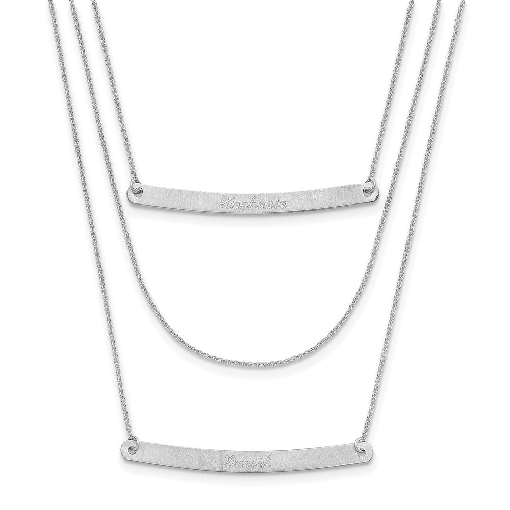 14k White Gold Brushed 3 Chain 2 Bar Necklace