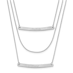 14k White Gold Brushed 3 Chain 2 Bar Necklace