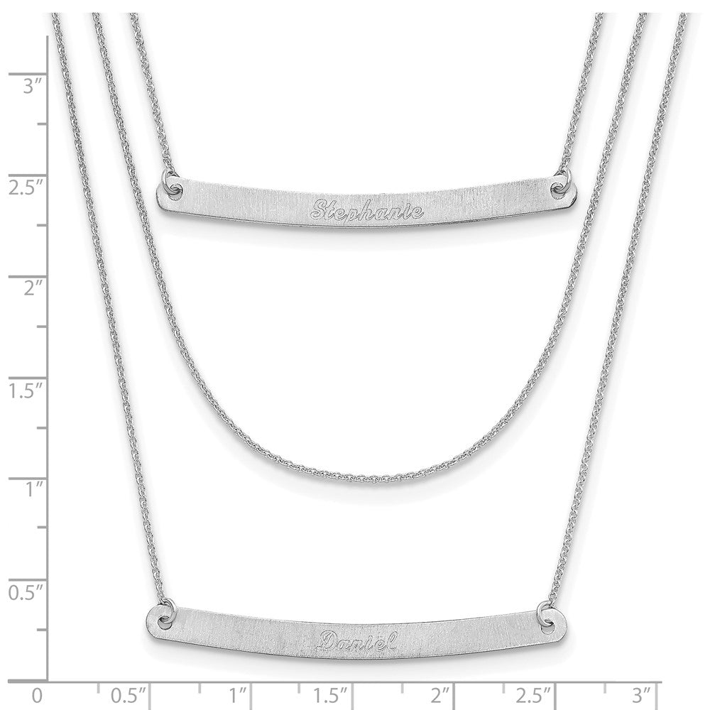 14k White Gold Brushed 3 Chain 2 Bar Necklace