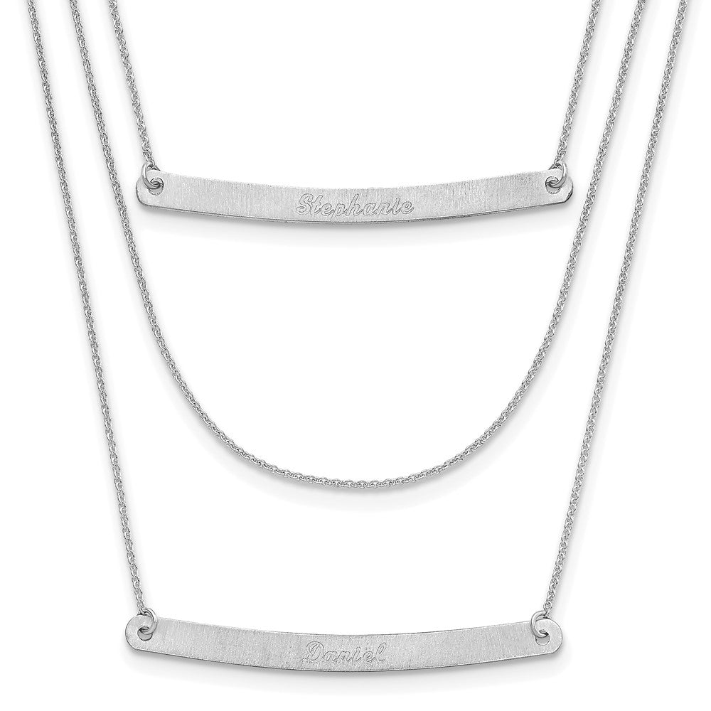 10k White Gold Brushed  3 Chain 2 Bar Necklace