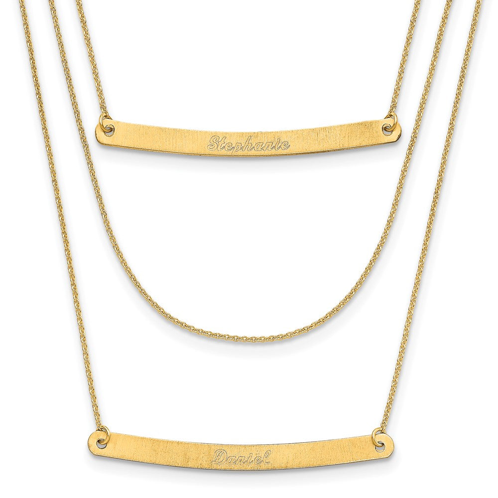14k Yellow Gold Brushed 3 Chain 2 Bar Necklace