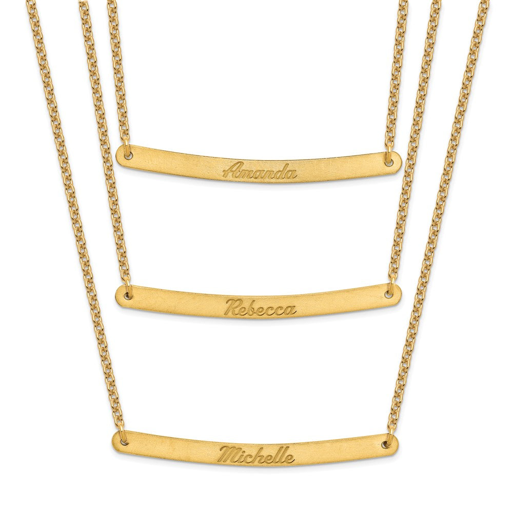 Sterling Silver/Gold-plated Brushed 3 Chain 3 Bar Necklace