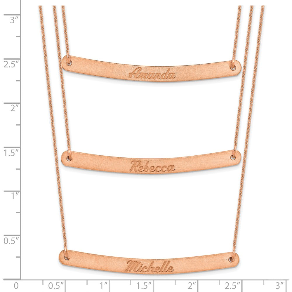 14k Rose Gold Brushed 3 Chain 3 Bar Necklace