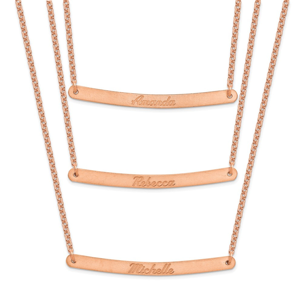 Sterling Silver/Rose-plated Brushed 3 Chain 3 bar Necklace