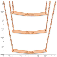 Sterling Silver/Rose-plated Brushed 3 Chain 3 bar Necklace