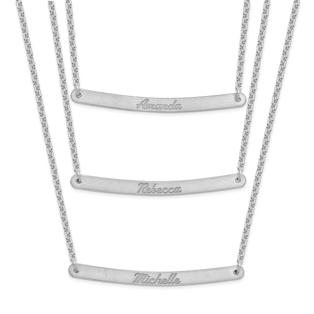 Sterling Silver/Rhodium-plated Brushed 3 Chain 3 Bar Necklace