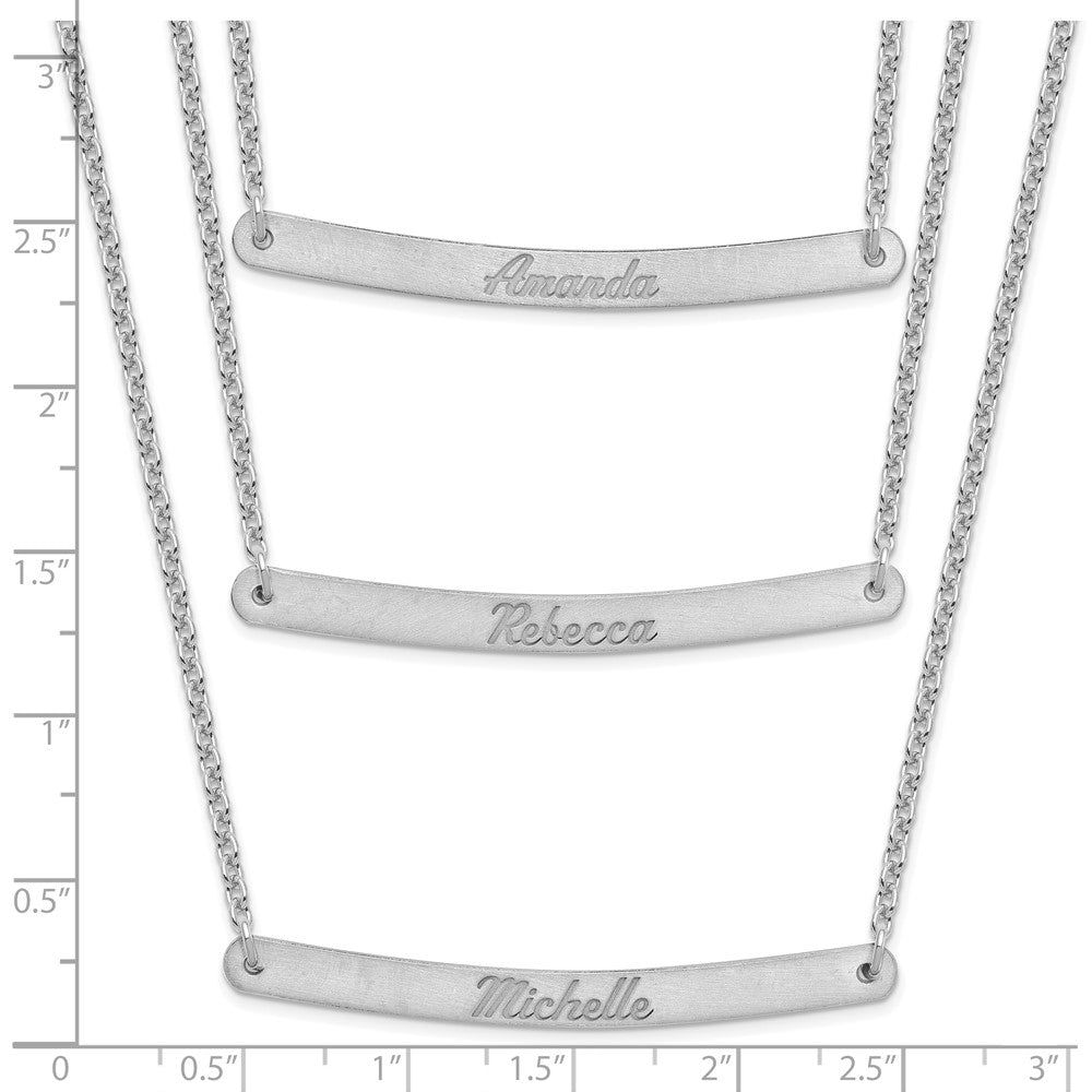 Sterling Silver/Rhodium-plated Brushed 3 Chain 3 Bar Necklace