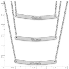 Sterling Silver/Rhodium-plated Brushed 3 Chain 3 Bar Necklace