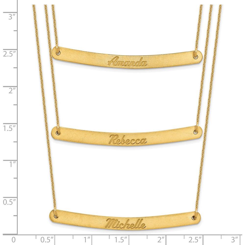 14k Yellow Gold Brushed 3 Chain 3 Bar Necklace