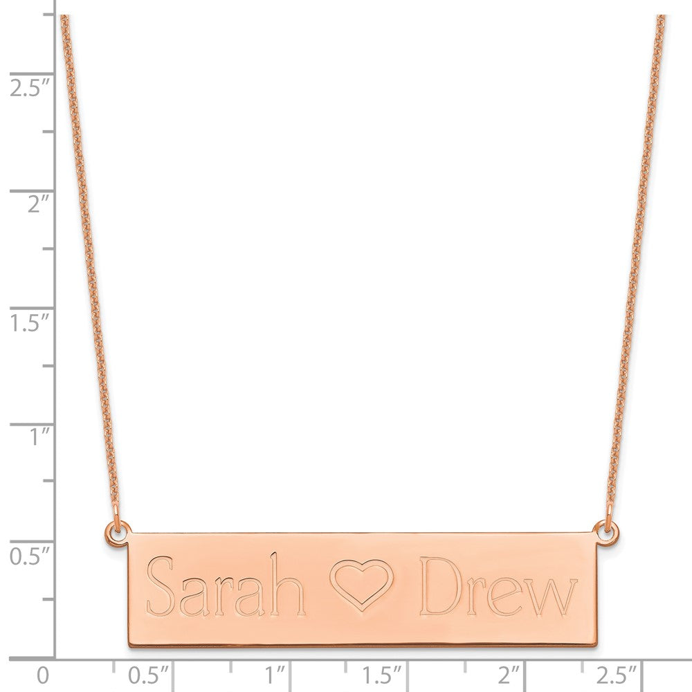 14k Rose Gold Brushed 2 Names and Heart Bar Necklace