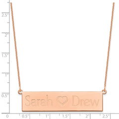 14k Rose Gold Brushed 2 Names and Heart Bar Necklace