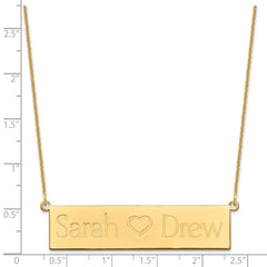 14k Yellow Gold Brushed 2 Names and Heart Bar Necklace