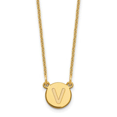 14KY Tiny Circle Block Letter V Initial Necklace