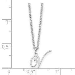 Sterling Silver Rhodium-plated Letter V Initial Necklace