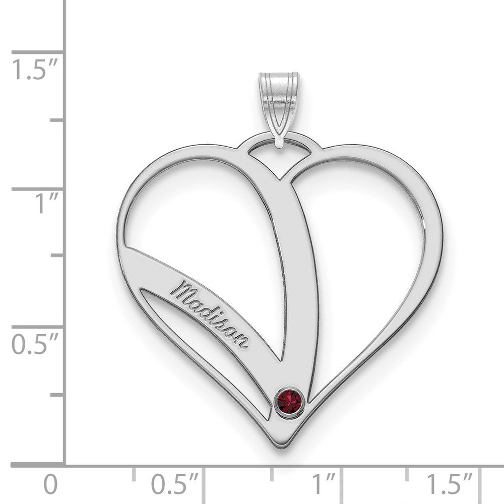 14kw 1 Name w/Birthstone w/18k Rhod-plated Bezel Cut Out Heart Pendant