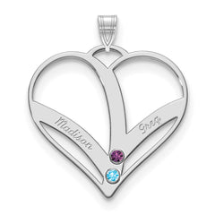 14KW 2-Name w/Birthstones w/18k Rhod-plated Bezel Cut Out Heart Pendant