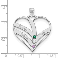 14KW 3-Name w/Birthstones w/18k Rhod-plated Bezel Cut Out Heart Pendant