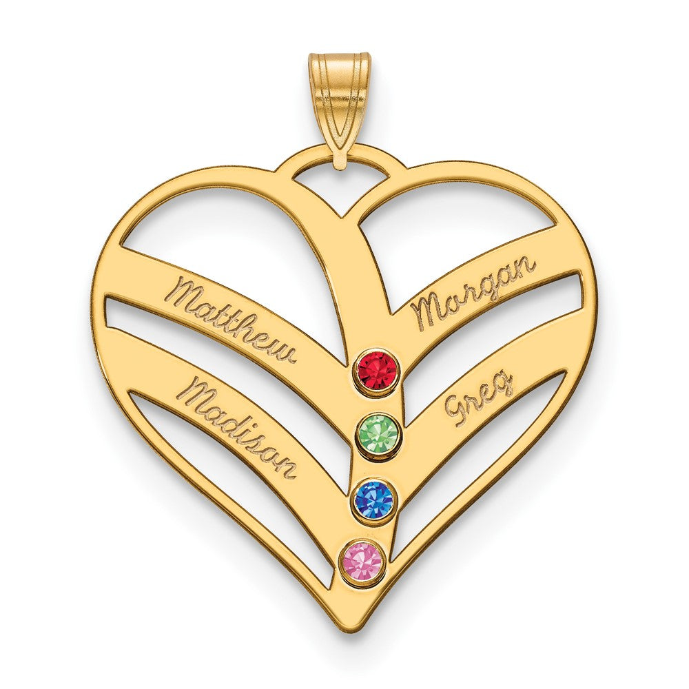14KY 4-Name w/Birthstones w/14k Bezel Cut Out Heart Pendant