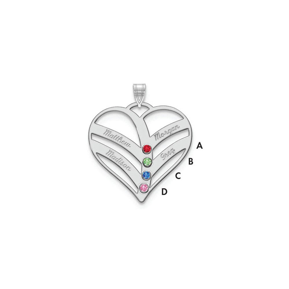 14KW 4-Name w/Birthstones w/18k Rhod-plated Bezel Cut Out Heart Pendant