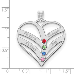 14KW 4-Name w/Birthstones w/18k Rhod-plated Bezel Cut Out Heart Pendant