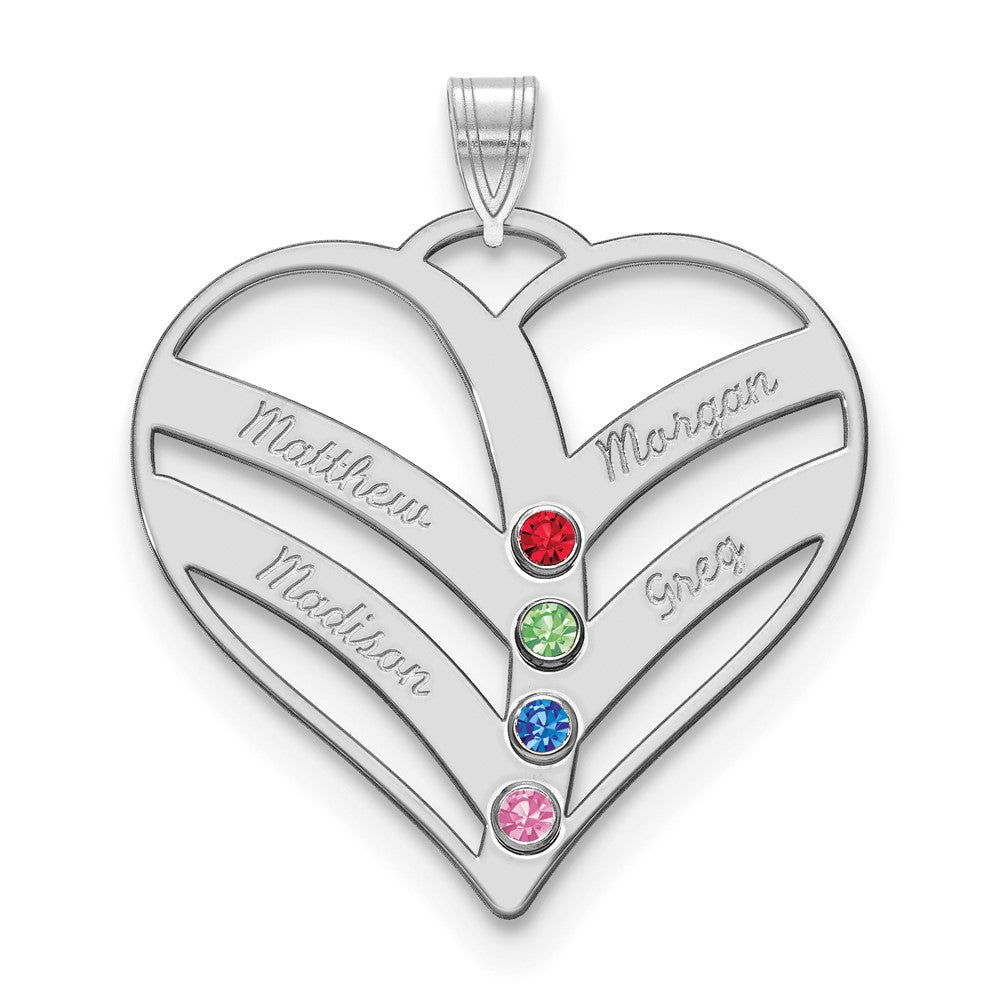 14KW 4-Name w/Birthstones w/18k Rhod-plated Bezel Cut Out Heart Pendant