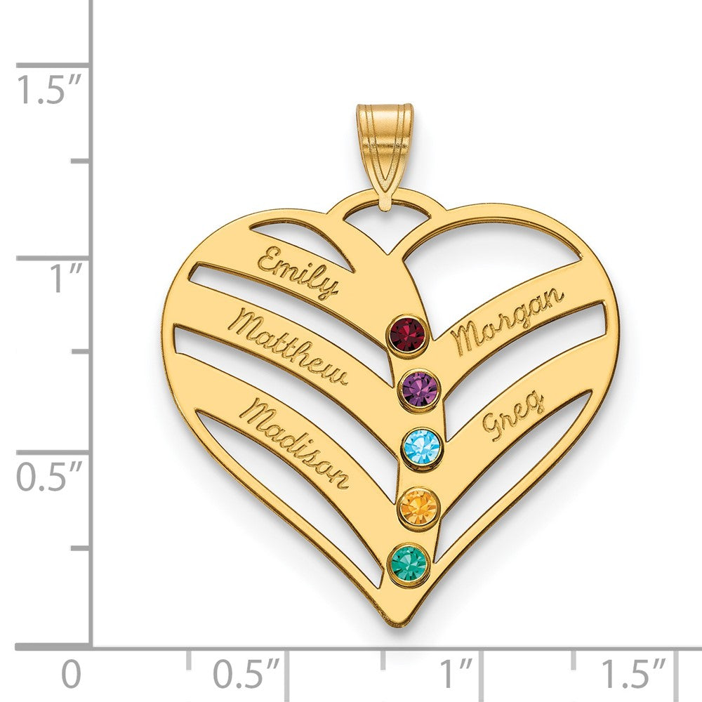 14KY 5-Name w/Birthstones w/14k Bezel Cut Out Heart Pendant