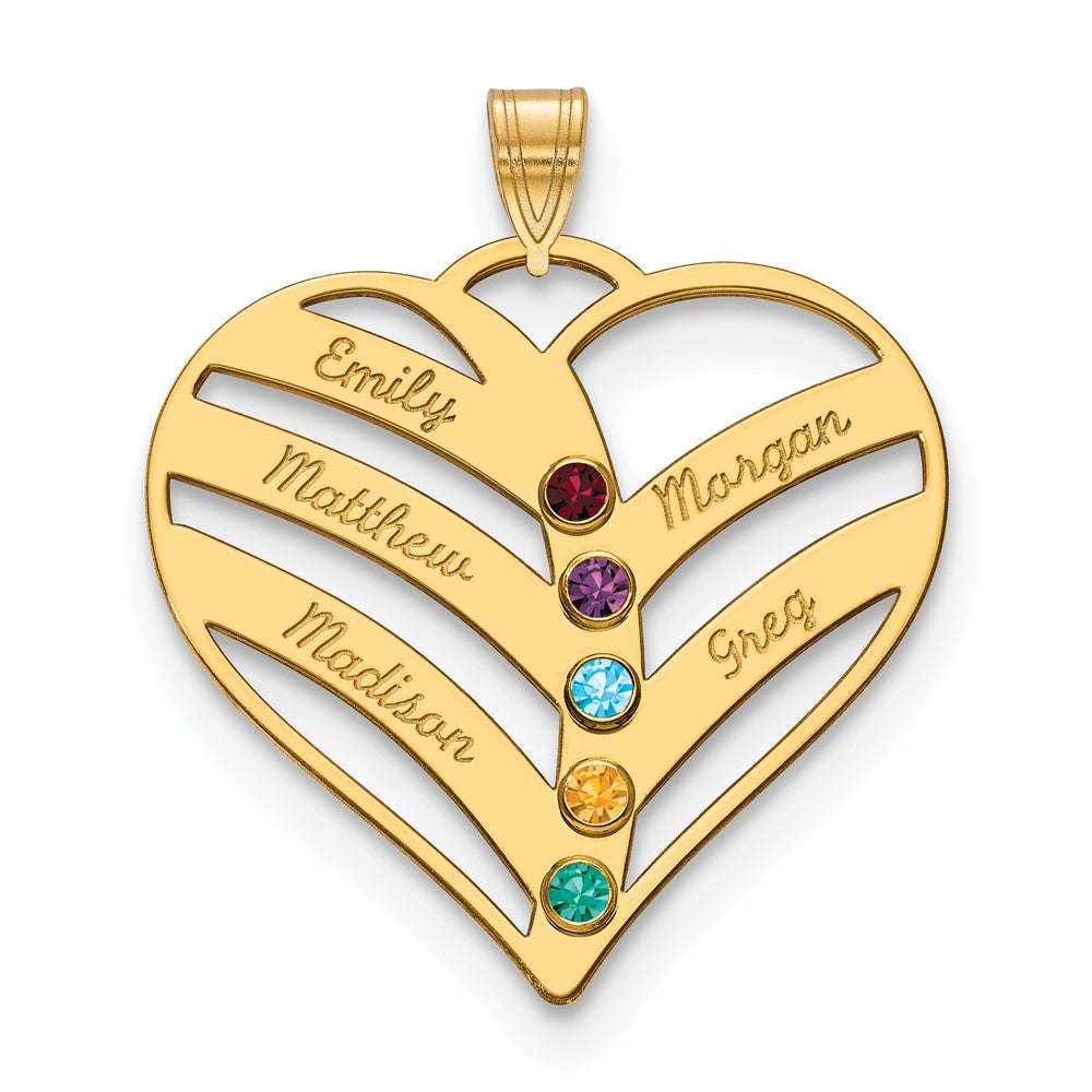 10KY 5-Name w/Birthstones w/14k Bezel Cut Out Heart Pendant