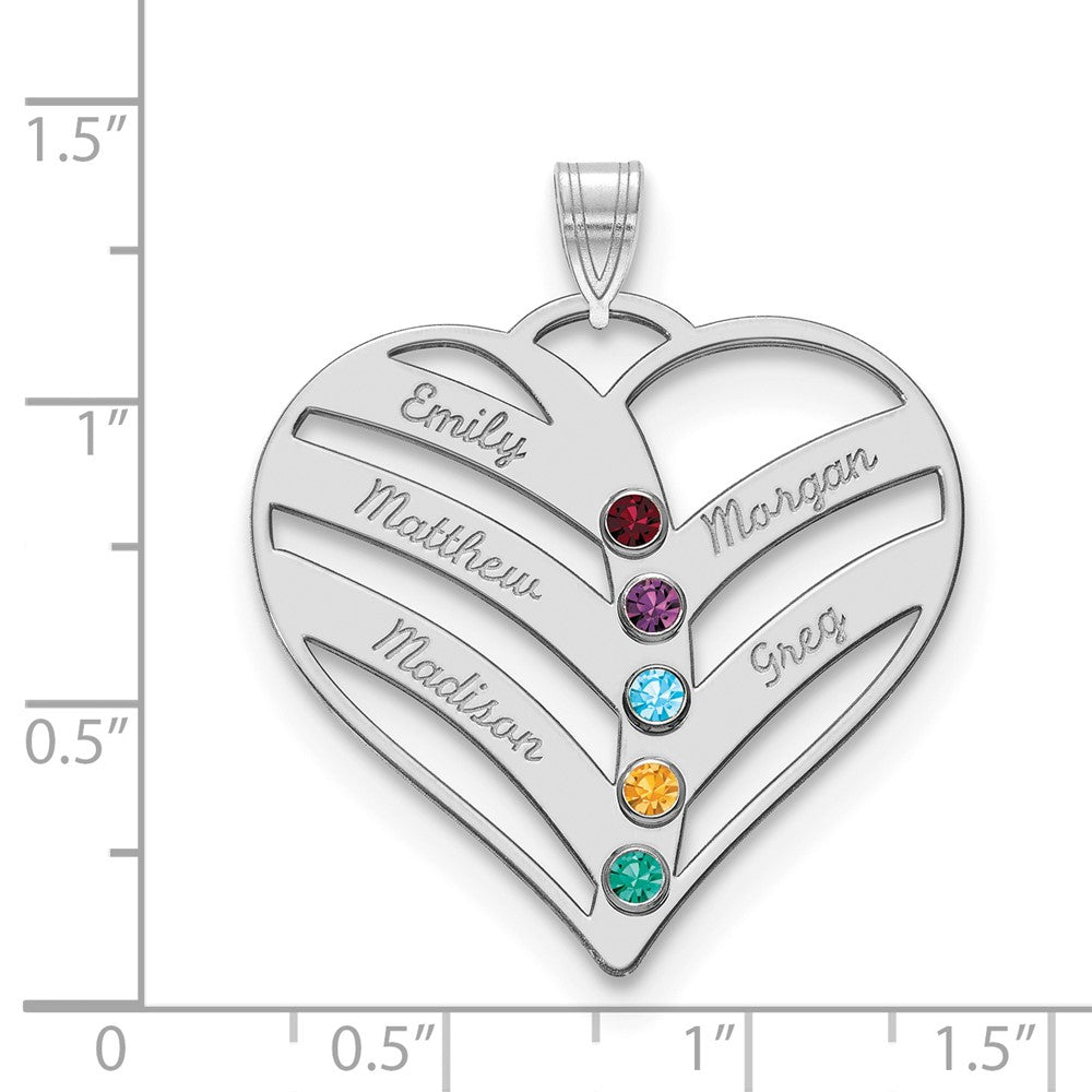 14KW 5-Name w/Birthstones w/18k Rhod-plated Bezel Cut Out Heart Pendant
