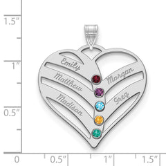 14KW 5-Name w/Birthstones w/18k Rhod-plated Bezel Cut Out Heart Pendant