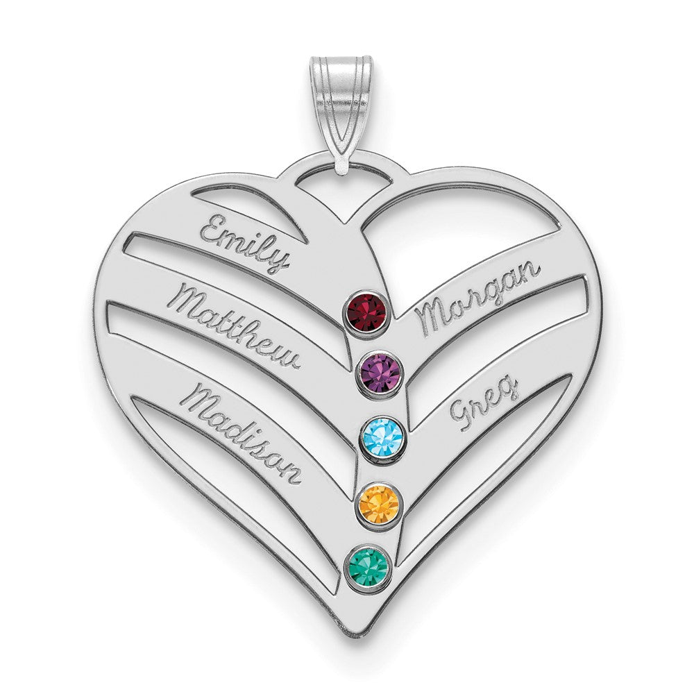 14KW 5-Name w/Birthstones w/18k Rhod-plated Bezel Cut Out Heart Pendant